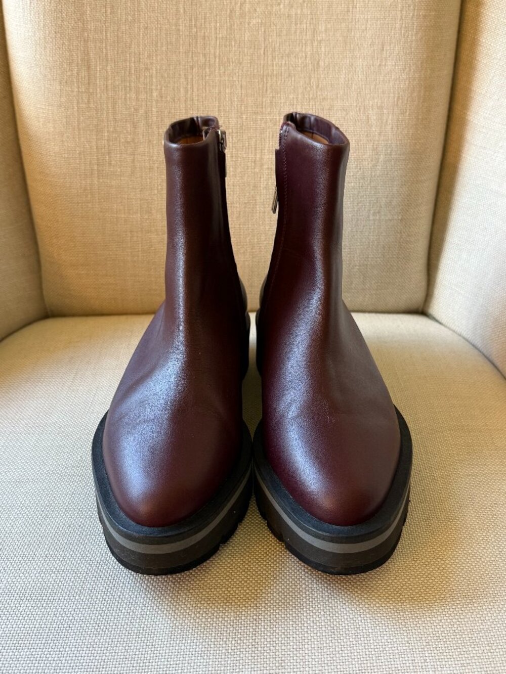 Clergerie Burgundy Leather Lug Sole Boots 39.5 Made France